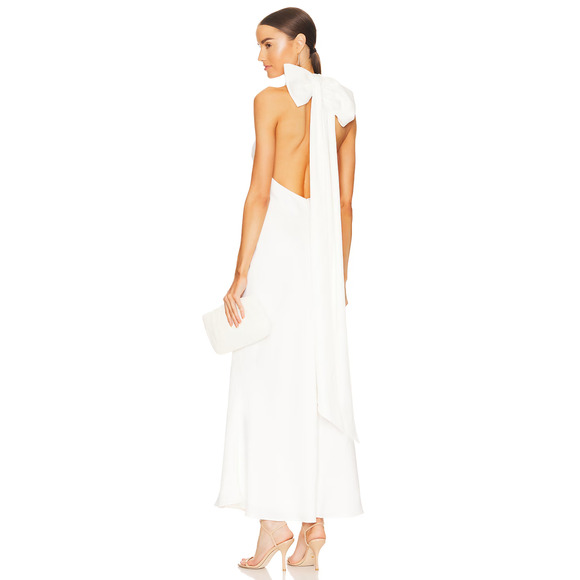 Misha x REVOLVE Evianna Satin Sleeveless Halter Neck Maxi Gown White Women's L - Picture 2 of 7